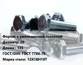 Болт с уменьшенной головкой 20х135 ГОСТ 7796-70 Сталь: 12Х18Н10Т